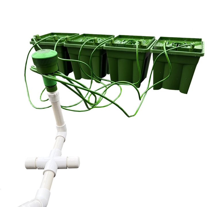 4 Plant Automatic Watering Kit - Pvc Manifold with Floraflex PotPro/Floracap 8" / 2 Gal