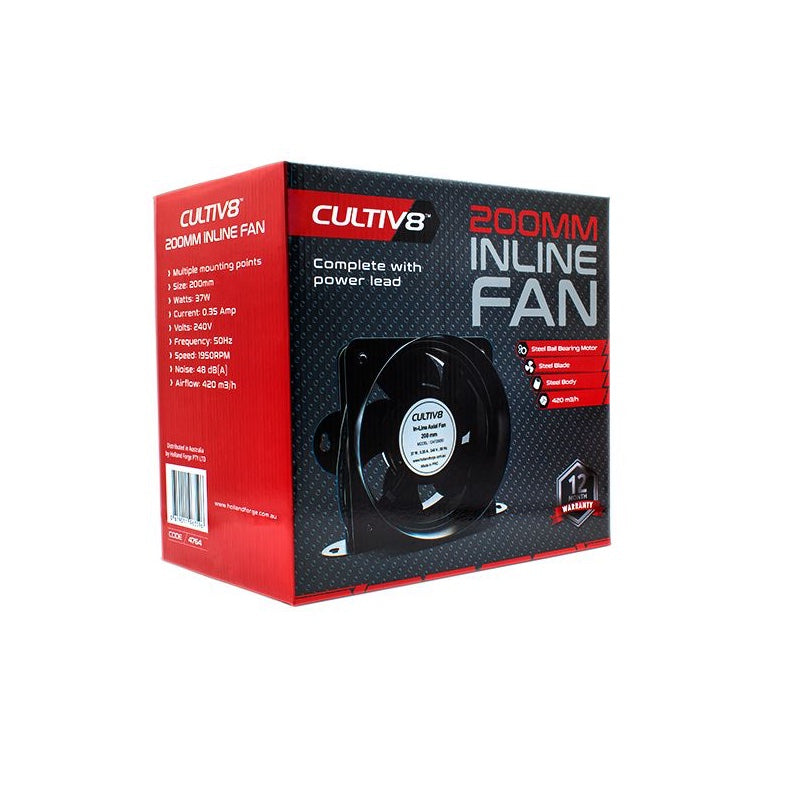 Cultiv8 200mm Inline Fan - Steel Ball Bearing